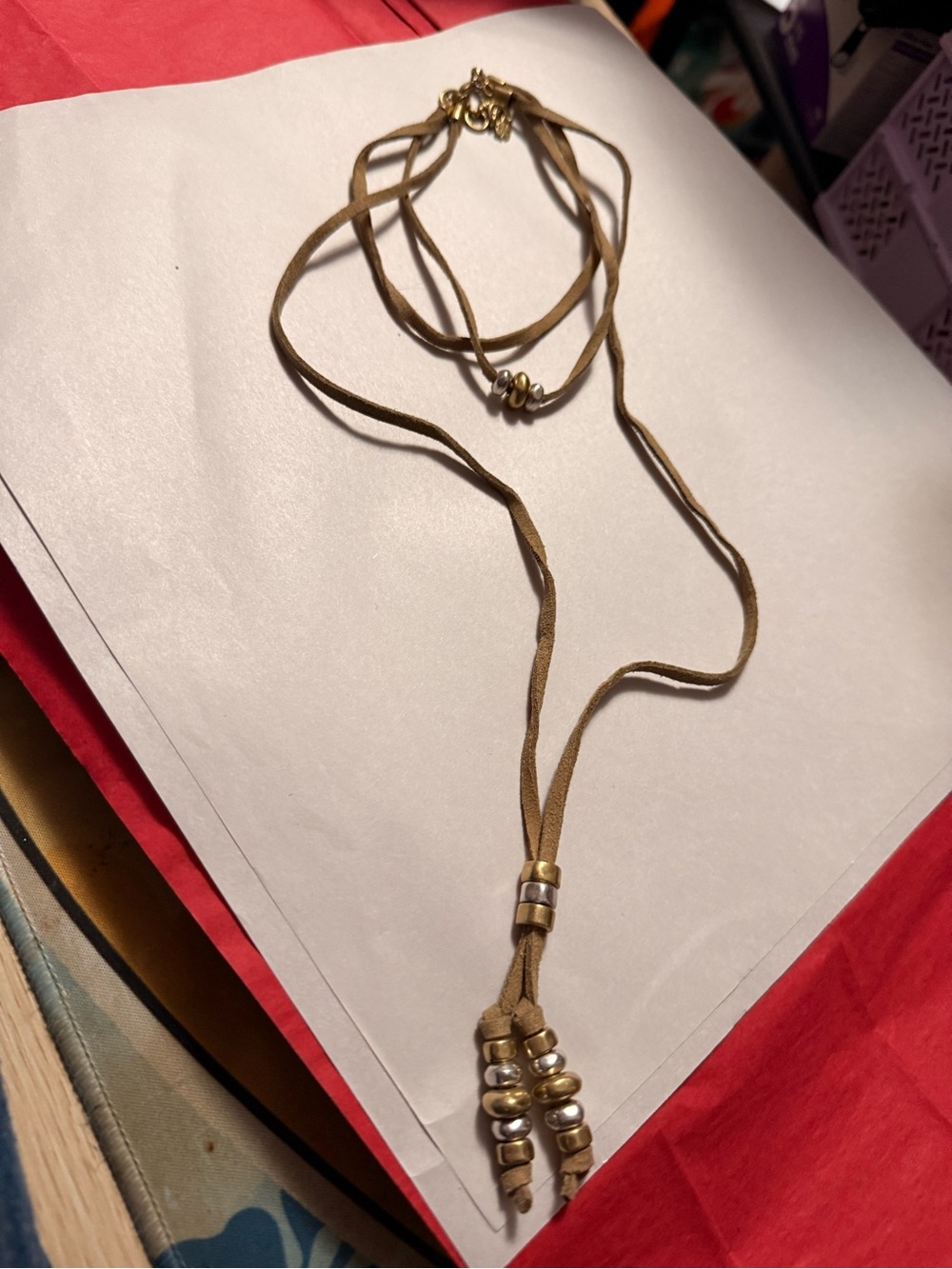 Lucky Brand Multi-Strand Suede Leather Lariat / Tassel Necklace